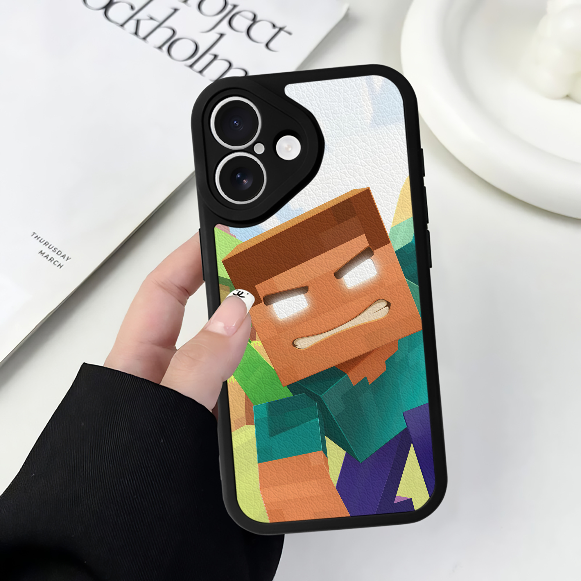 （画像用） マインクラフト ブロックの世界 Minecraft MC Block world 【iPhone 16シリーズ対応】シリコンスマホケース（レザー調） 材質：シリコン
